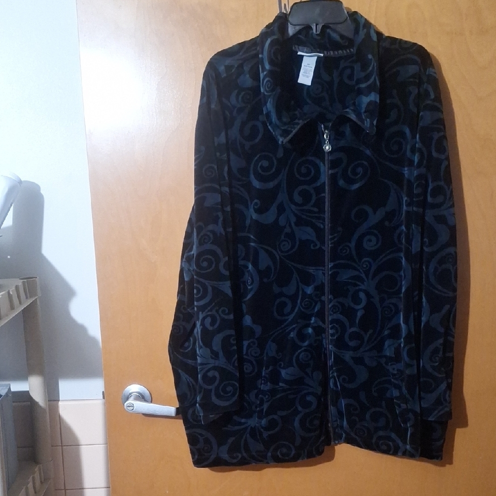 Catherines Black Teddy Jacket with Plush Texture and Zipper Closure